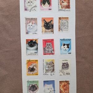 Vintage Cat Postage Stamps Collection